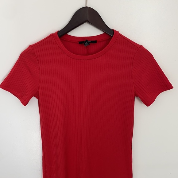 Forever 21 Bright Red Ribbed Dress With front Slit Size Small - Picture 3 of 6